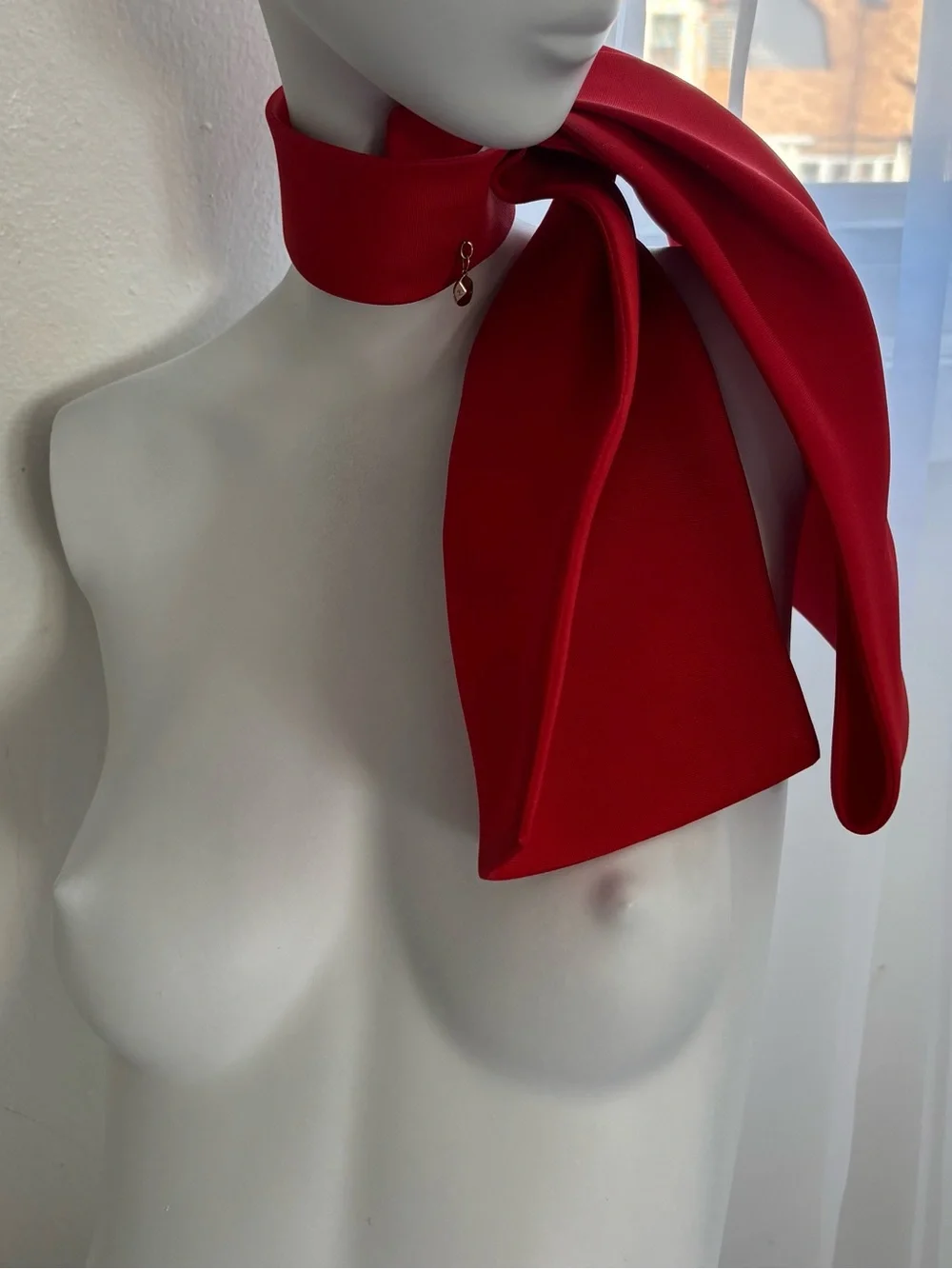 Dior Silk Gazar Collar Bow Scarf Faille in Dramatic Red